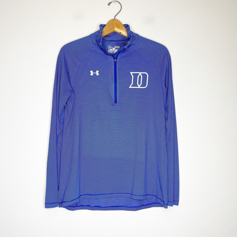 Under Armour M Medium Duke University Pullover Blue Striped 1/4 Zip Long Sleeve - Picture 2 of 6
